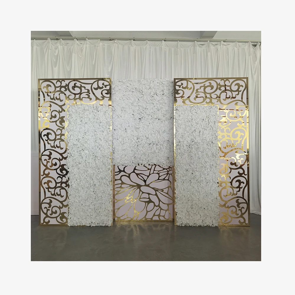 

Hot Sale Rectangle Frame PVC Wedding Party Stage Decorations Products Gold Acrylic Backdrop