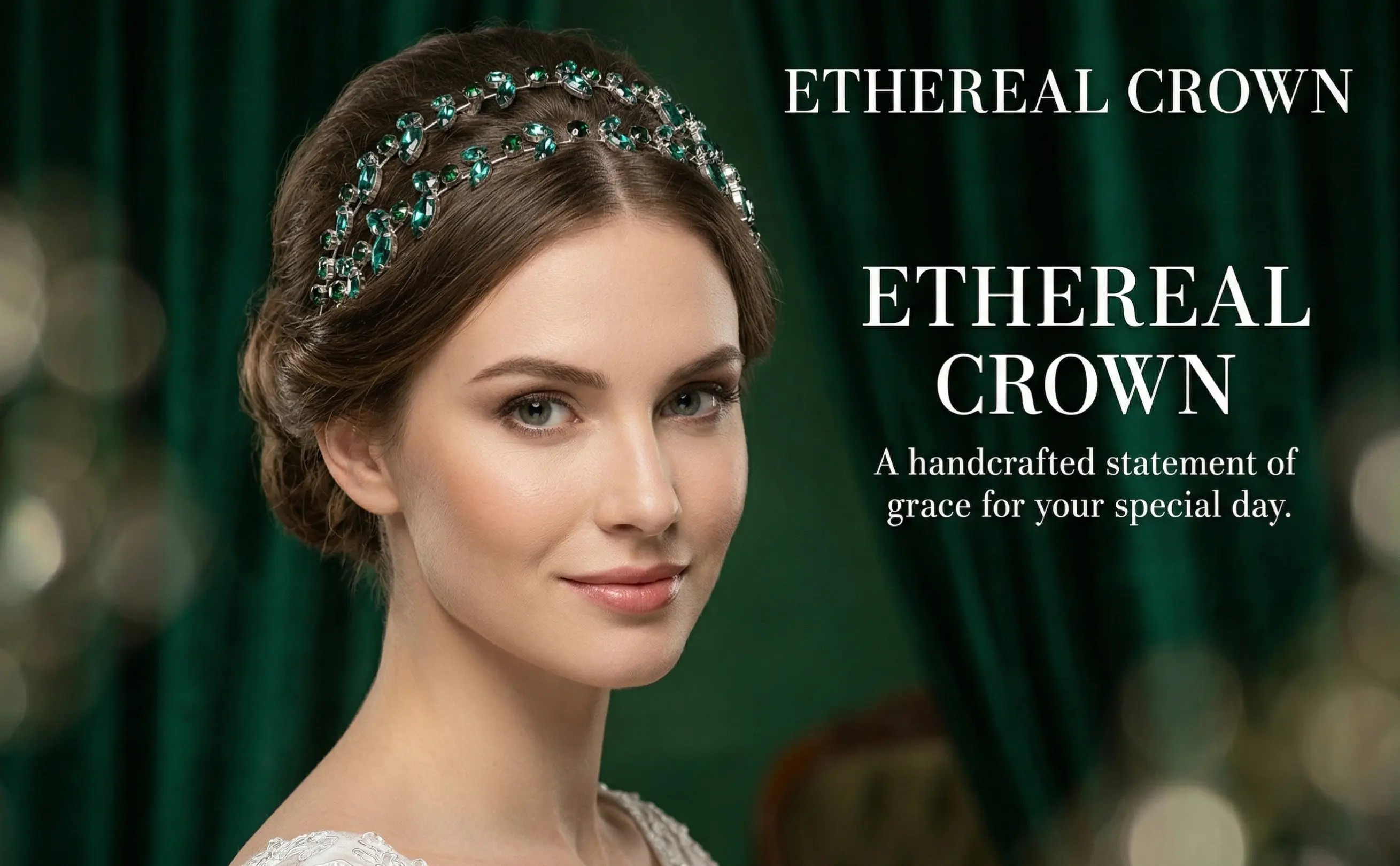 Luxury Green Crystal Headband Double Layer Leaf Pattern Rhinestone Bridal Hair Accessories Wedding Hair Vine for Bridesmaids