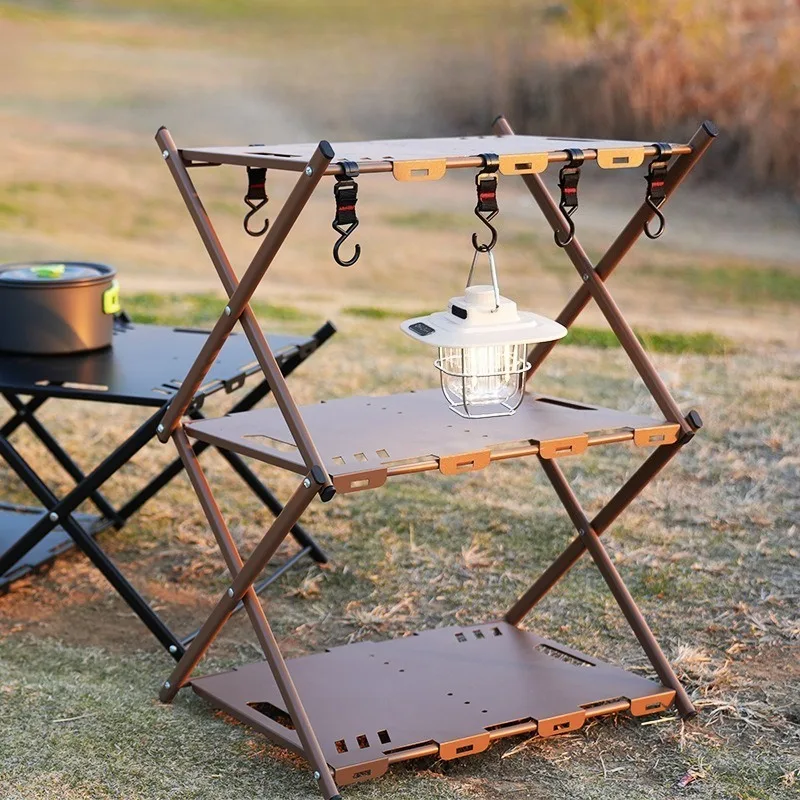 

Carbon Steel Outdoor Camping Storage Rack Portable Folding Waterproof Steadiness Outdoor Storage Rack Rust-proof Camping Table