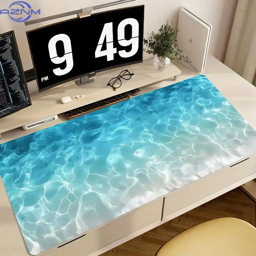 Alfombrilla de ratn grande para juegos con diseo artstico de luz solar reflectando la agua del mar, alfombrilla de cuero anti