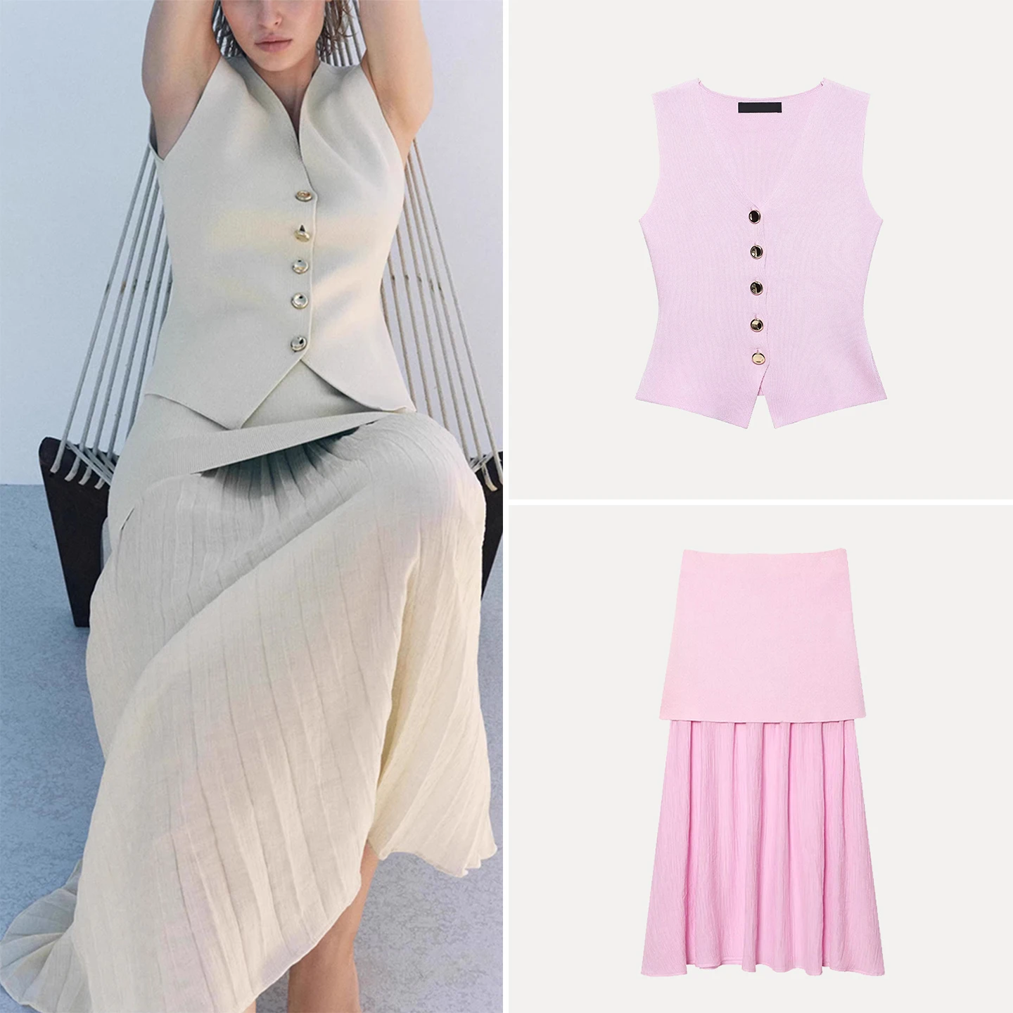 Fashionable V-Neck Sleeveless Knitted Vest New Arrival Autumn 2025 Women's Clothing High Waist A-Line Skirt Standard Fit