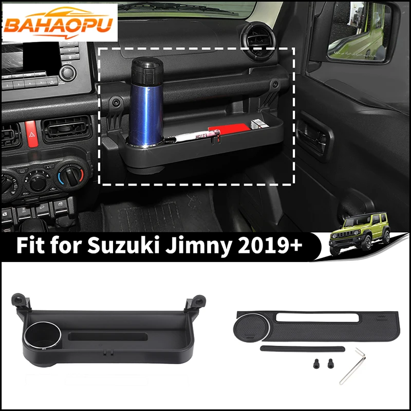 

BAHAOPU ABS Car Copilot Handle Extended Storage Box Water Cup Holder Fit For Suzuki Jimny 2019 Up,Organizer Tray Accessories