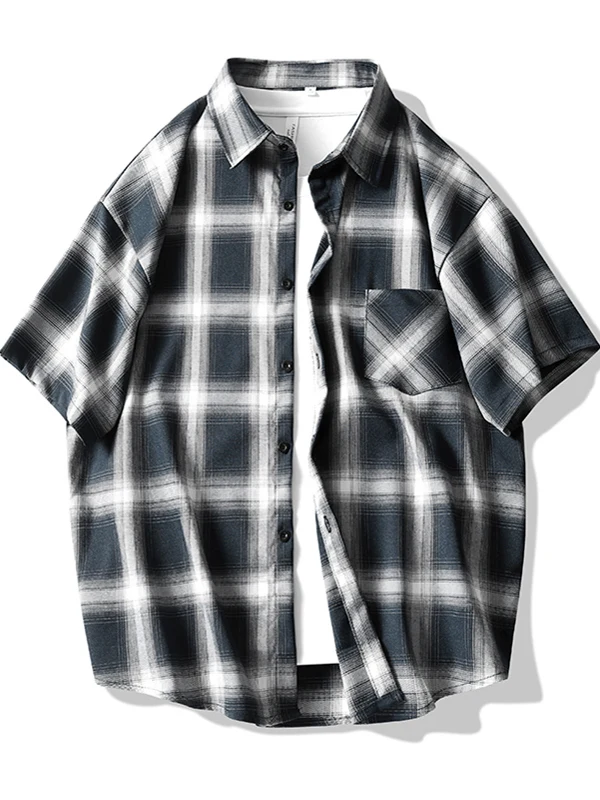 

Loose Fit Ice Silk Plaid irt Men's ort Sve Summer Qui Dry Teenage Lightweight f Sve Outerwear Clothing