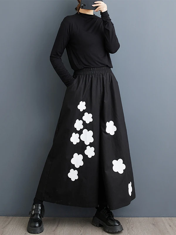 Bla High Waist Wide Leg Pants Women's Loose Fit Printed Casual Trousers Street Sle Nine Points Drapey Skirt Slimming