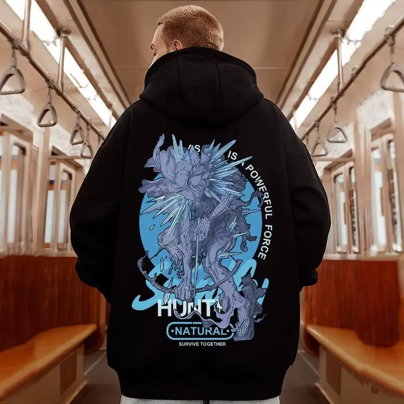 

2024 Hot Sale Pure Cotton Hoodie Men Spring Autumn Heavy Coat American High Street Loose Boys Fashion Brand Hooded Clothes