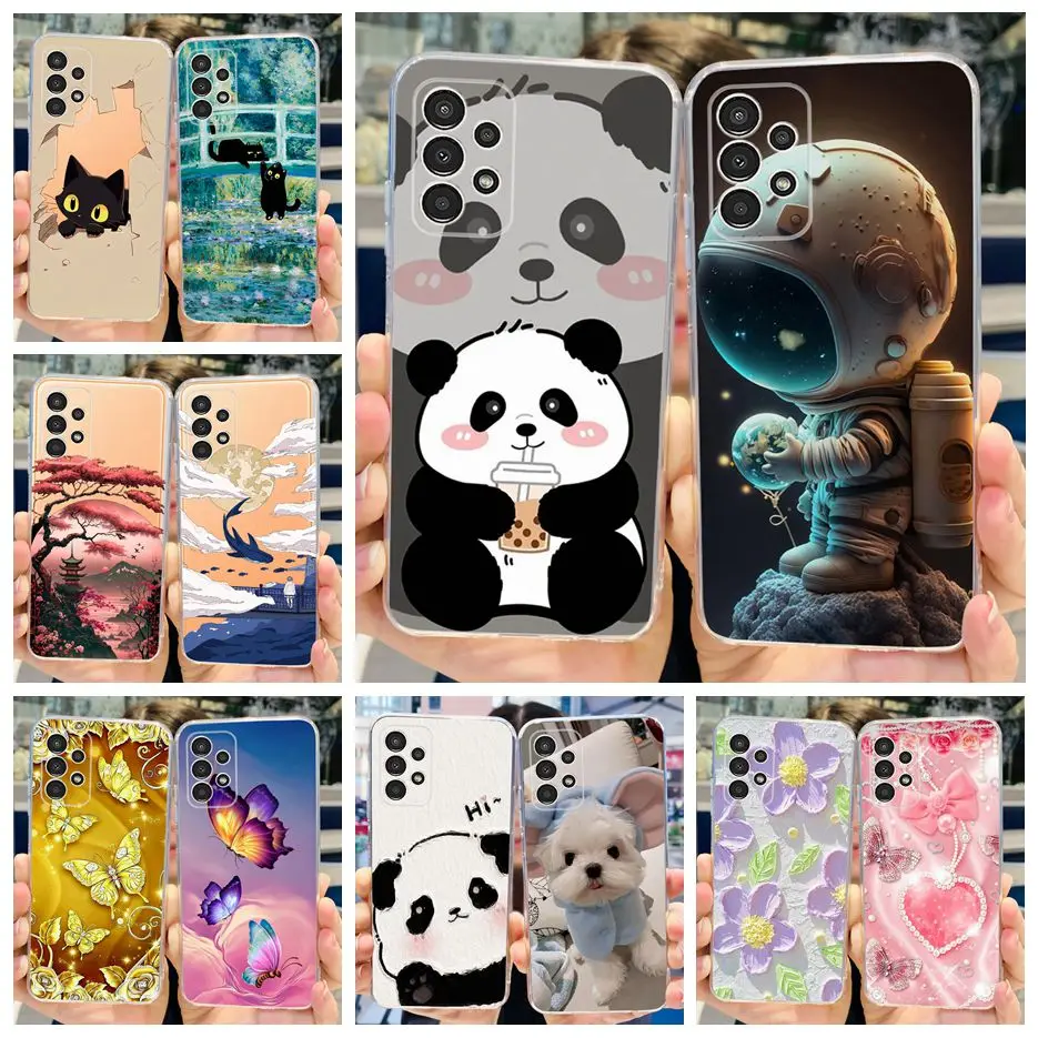 For Samsung Galaxy A23 Case SM-A235F Cute Panda Astronaut Cartoon Cover Soft Slim Phone Case For Samsung A23 A 23 5G A236B Shell