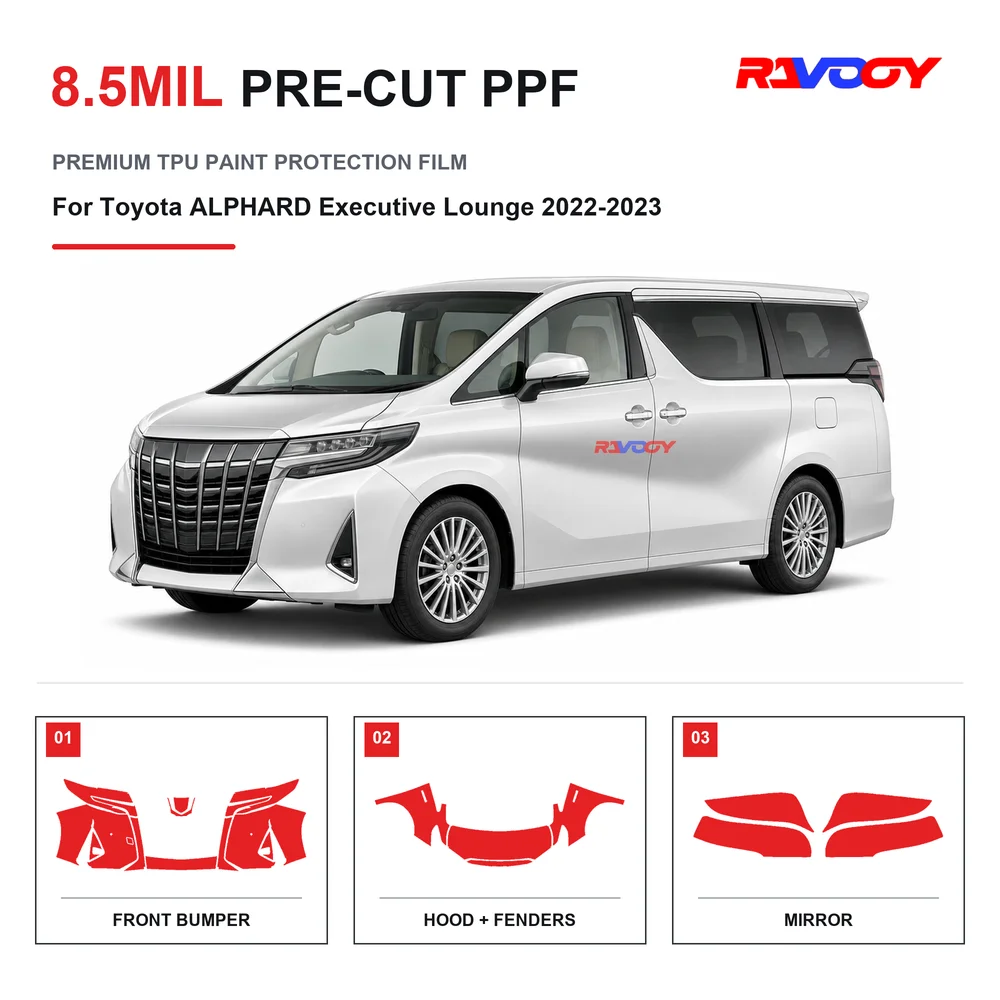 Film de protection de peinture transparent en TPU auto-cicatrisant, hydrophobe et anti-UV, pré-découpé pour Toyota ALPHARD Executive Lounge 2022-2023, 8,5 mil.