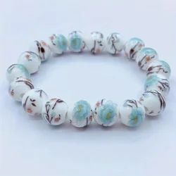 Chinese Style Ladies/men's Porcelain Bead Bracelet Retro Style Blue and White Porcelain Ceramic Stretch Wrist Bracelet