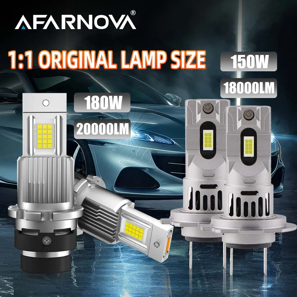 

Afarnova H7 LED Bulbs 150W 18000LM Auto LED Headlamp 1:1 size All-in-One Kit D2 D4 180W 20000LM Motorbike Car Headlamp