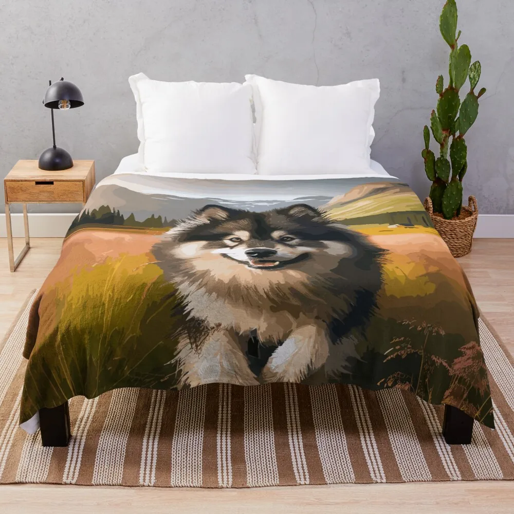 

Finnish Lapphund Dog Portrait Throw Blanket Decoratives Decorative Beds Soft Plush Plaid Picnic Blankets