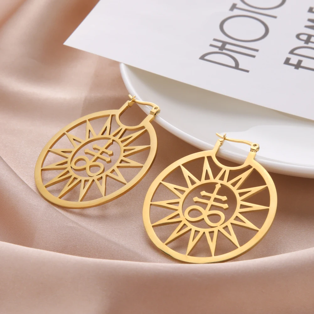 Sun Writing Symbol Hoop Earring Stainless Steel Vintage Amulet Ear Charm for Women Anniversary Party Jewelry Gift Neo-Gothic New