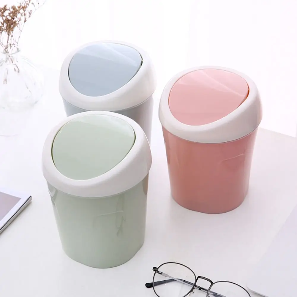 Mini Trash Can Creative Swing Cover Small Rubbish Can Plastic Storage Box Bedroom Bathroom Office Dorms