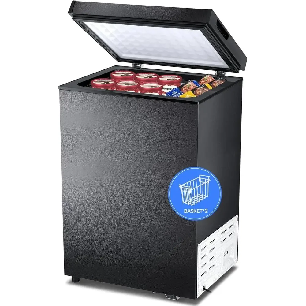 Compact Door Open Refrigerator with 2 Removable Baskets and Adjustable Temperature for Home, Kitchen, or Office Use
