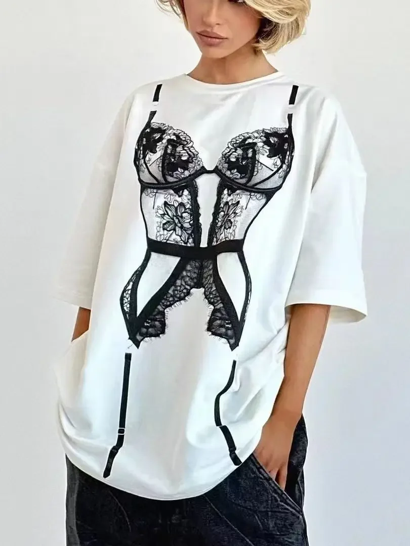 Harajuku Casual Funny Bikini Printed T Shirt for Women Loose Summer Tshirt Cotton Streetwear Tee Clothing Soft T-Shirts Female