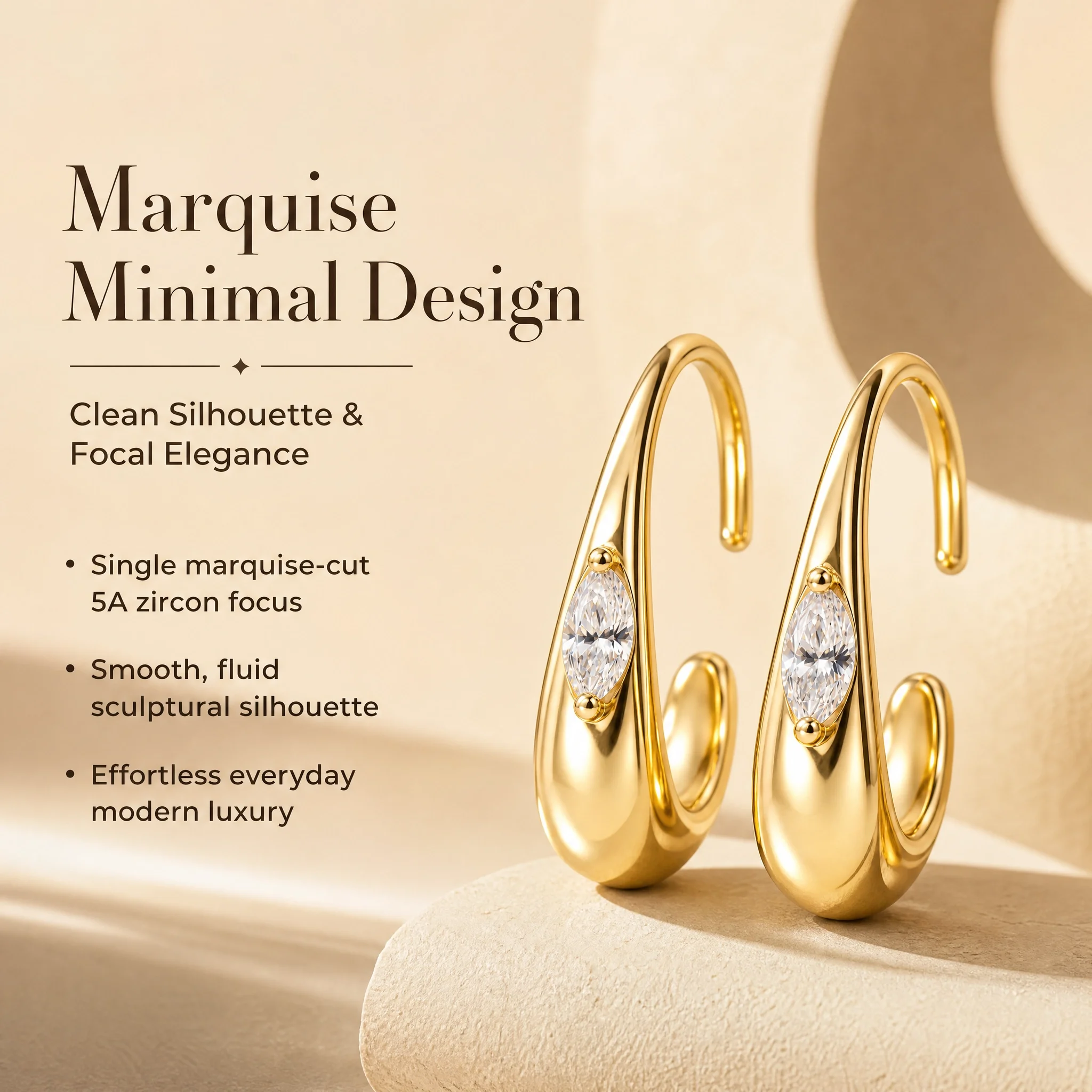 Moonmory Original Design Wassertropfen-Creolen für Damen, minimalistisch, 5A Marquise Zirkon, Messingohrringe, 14K vergoldet, Großhandel – Detail 6