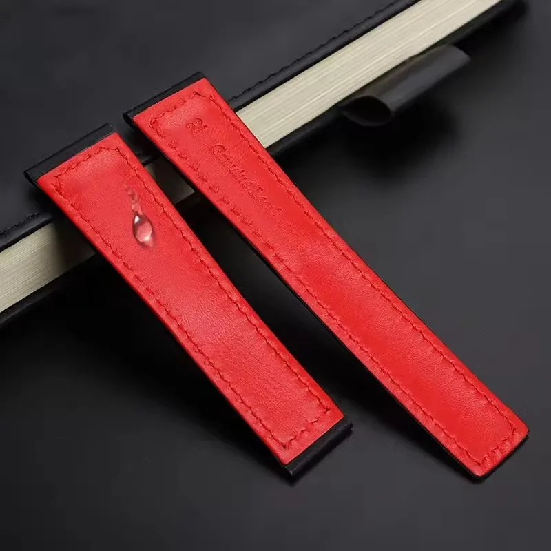 Rindsleder-Uhrenarmband, 22 mm, Armband für Tag Heuer Carrera Diving Monaco F1 Fiyta Tissot Uhrenarmband, rote Nähte, Lederarmband