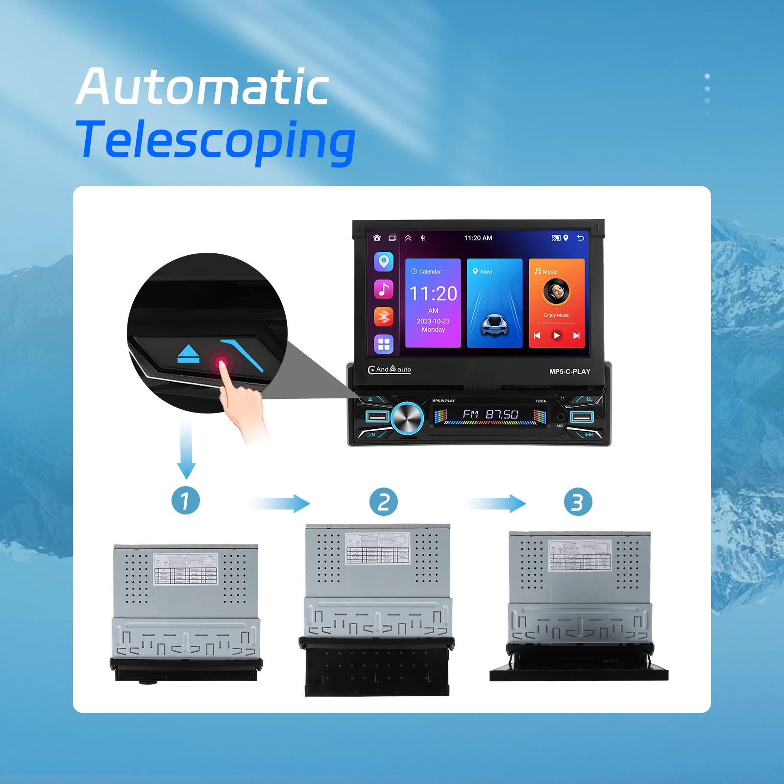 Camecho 7 "IPS شاشة قابلة للسحب بمحركات 1 Din راديو سيارة لاسلكي Carplay Android Auto GPS Navigation 1Din Android Autoradio #4