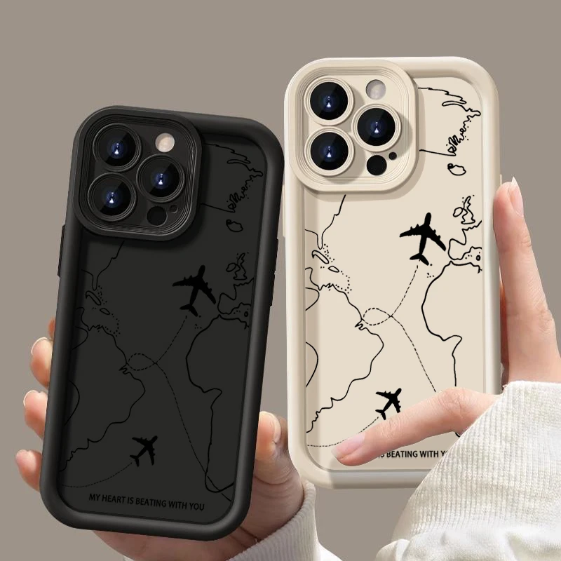 Flugzeugrouten-Muster TPU Handyhülle für iPhone 17e 18 17 Pro Max 16e 16 15 14 13 Pro Max Stoßfeste Weiche Silikon-Rückabdeckung – Detail 2