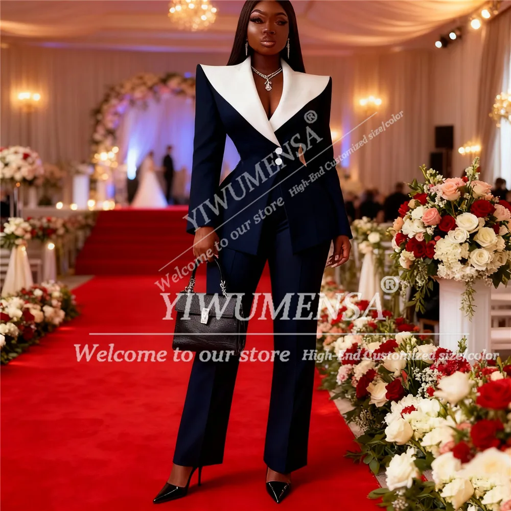 Classic Solid Women Suits 2 Pieces Sets Wide Label Prom Blazers Customized Ladies Attire Business Office Bride Banquet Tuxedo