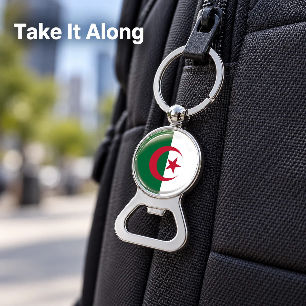 Algerian Flag Metal Bottle Opener Keychain Round 2 in 1 Key Ring Car Key Accessories National Flag Pendant Travel Souvenir Gift 6