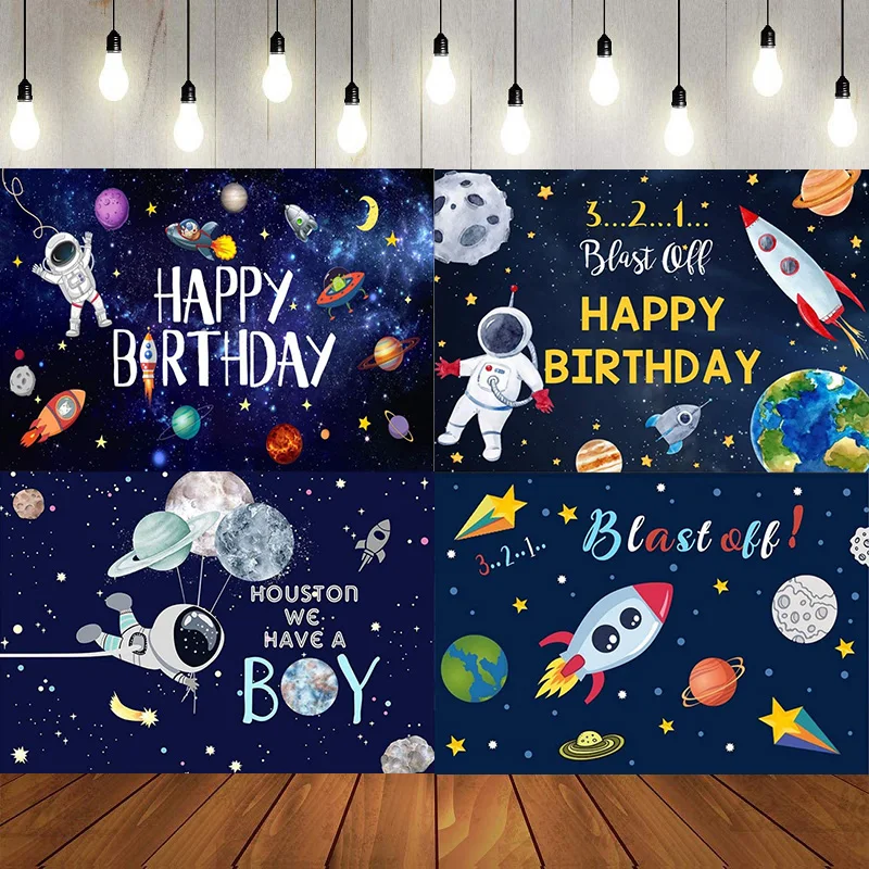 Cartoon Space Themed Revolution Around The Sun Scenic Background Child Birthday Party Photography Backdrop Decoration