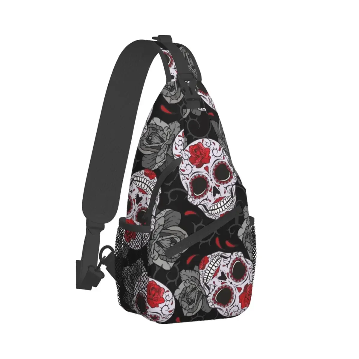 Sugar Skull Halloween Crossbody Sling Bag Small Chest Bag Gothic Day of the Dead Shoulder Backpack Daypack Hiking Cycling Bag