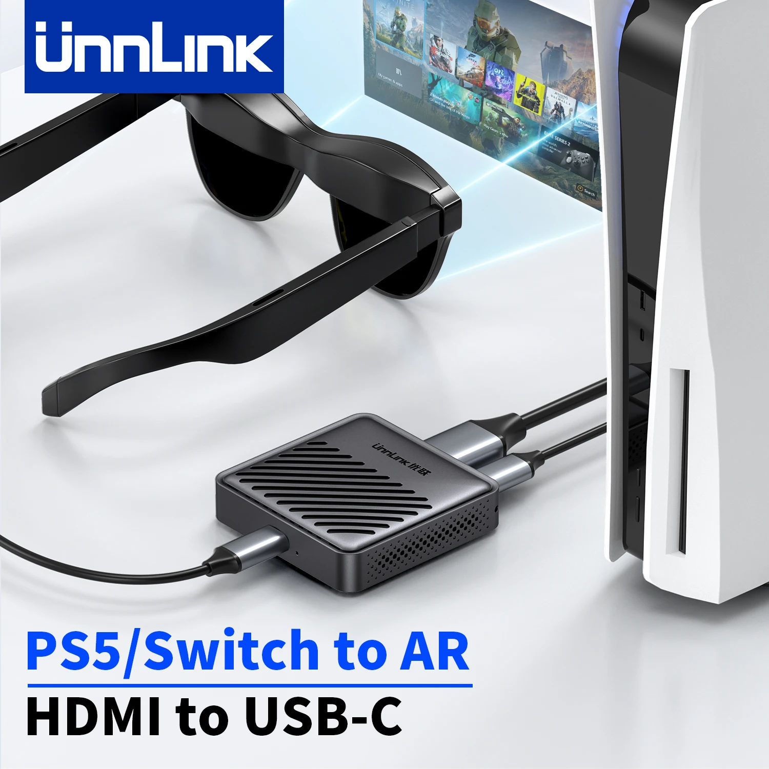 Unnlink 4K 60Hz AR/XR Glasses Adapter HDMI to USB-C AR Glasses Charging Converter for Switch2 PS5 PS4 Xbox to Xreal Rokid Rayneo