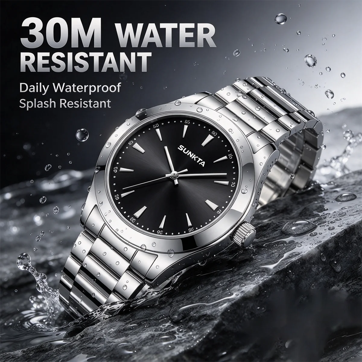 SUNKTA Men Brand Watches Students Fashion Casual Full Stainless Steel Band Simple Date Quartz Wrist Vintage Watch Silver