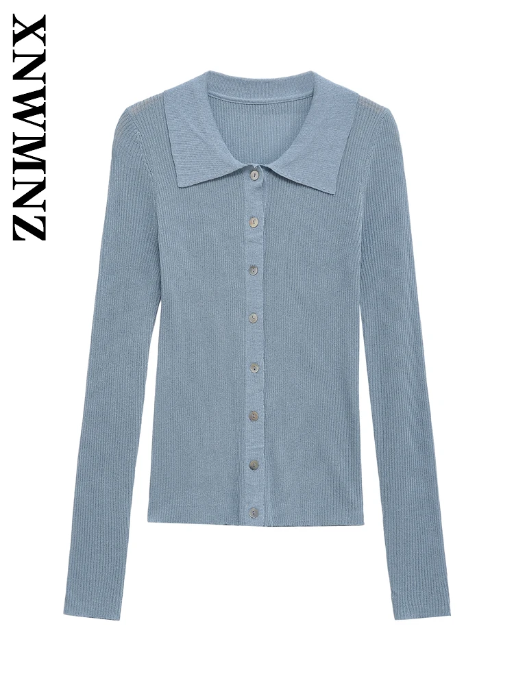 

XNWMNZ Autumn Woman Vintage Commuting Long Sleeve Polo Collar Knitted Cardigan Sophisticated Streetwear Female Simple Sweater