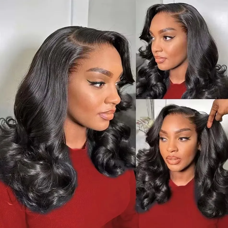 Natural Black 1B Short Bob Wigs 13x4 Preplucked Lace Front Wigs Body Wave Bob Wigs Human Hair HD Transparent Lace Front Human Hair Wigs 4x4 Loose Wave Short Human Hair Wigs For Women