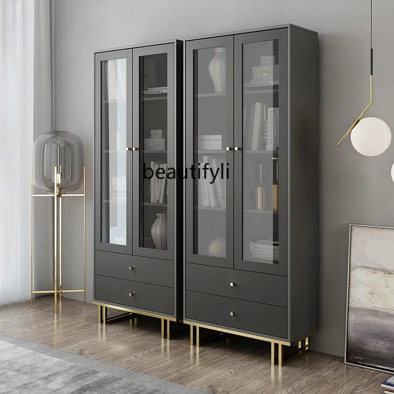 Bookcase Shelf Nordic Modern Student Household Bookcase with Glass Door