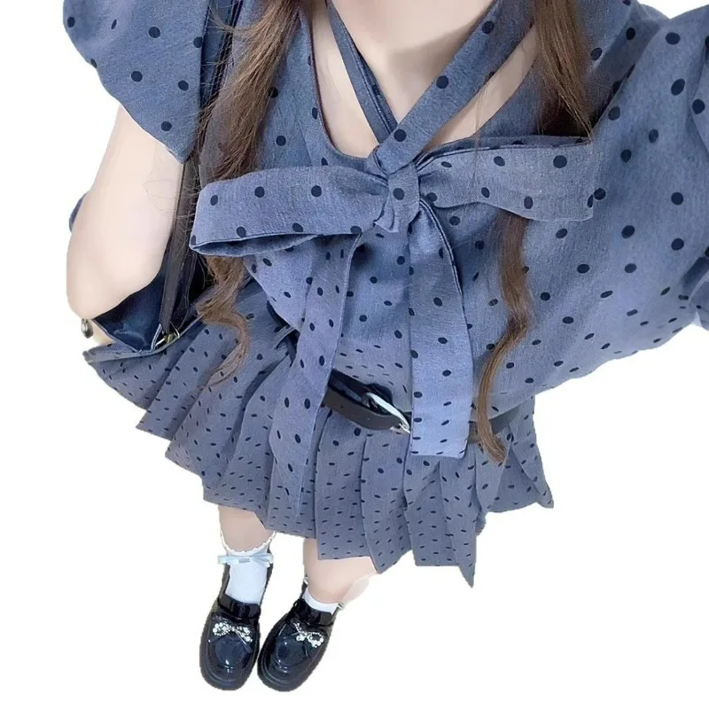 French Gray Polka Dot Small Flying Sleeve Dress Children's Summer 2025 New Small Fresh and Sweet Short Dresses Women's Clothing