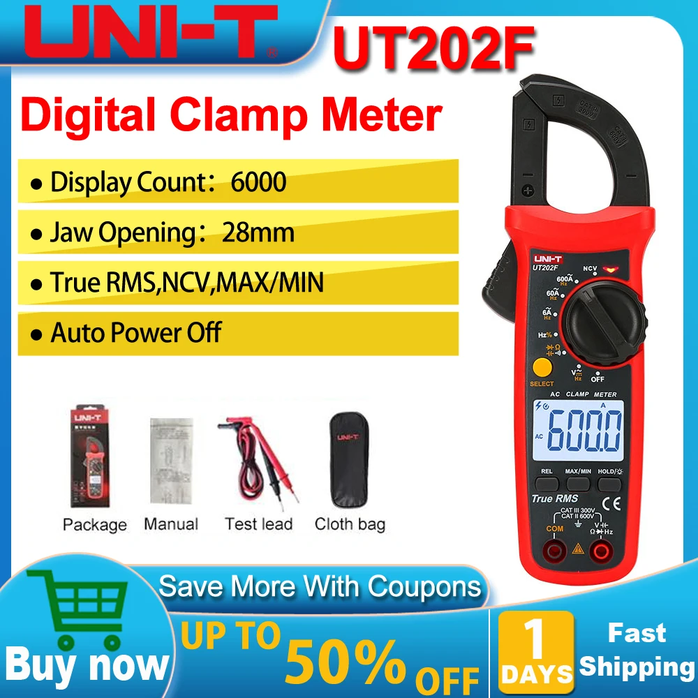 

UNI-T UT202F UT204R Digital Clamp Meter AC DC Current Amperometric Clamp Voltammeter True RMS Voltage Tester Frequency Meter