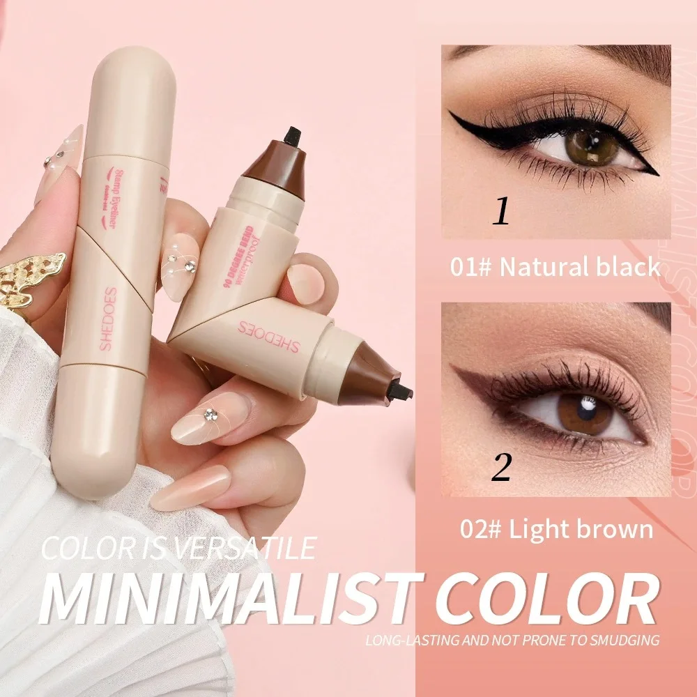 SHEDOES Delineador de Olhos com Carimbo Duplo, À Prova D'água, À Prova de Borrões, Preto e Marrom, Longa Duração, Delineador de Asa, Maquiagem Rápida para Olhos, Cosmético Feminino
