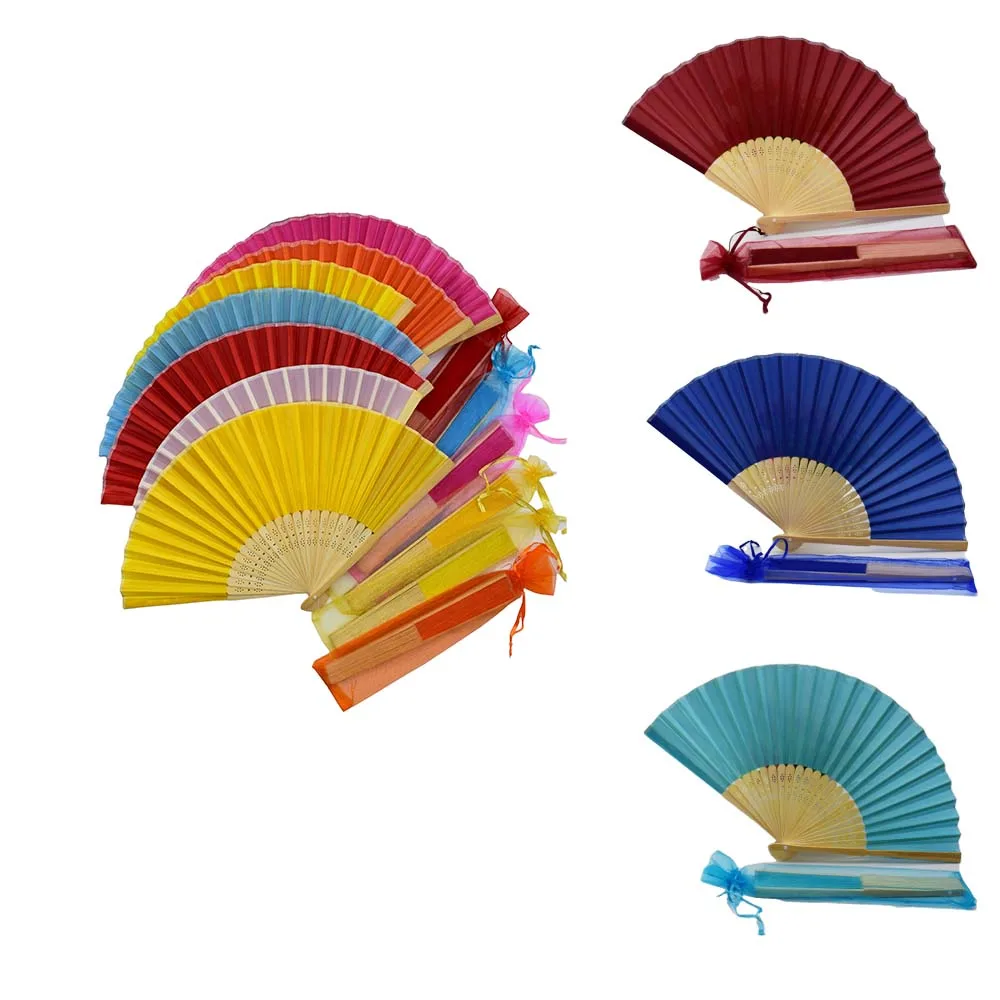 50pcs/Lot Personalized Wedding Favors for Guest Bamboo Fabric Hand Fans 30/40pcs with Names and Date in Gift Bag