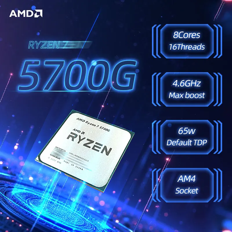Processador Amd Ryzen R7 5700g 3.8Ghz 8-Core 16-Thread Soquete Am4 Novo!