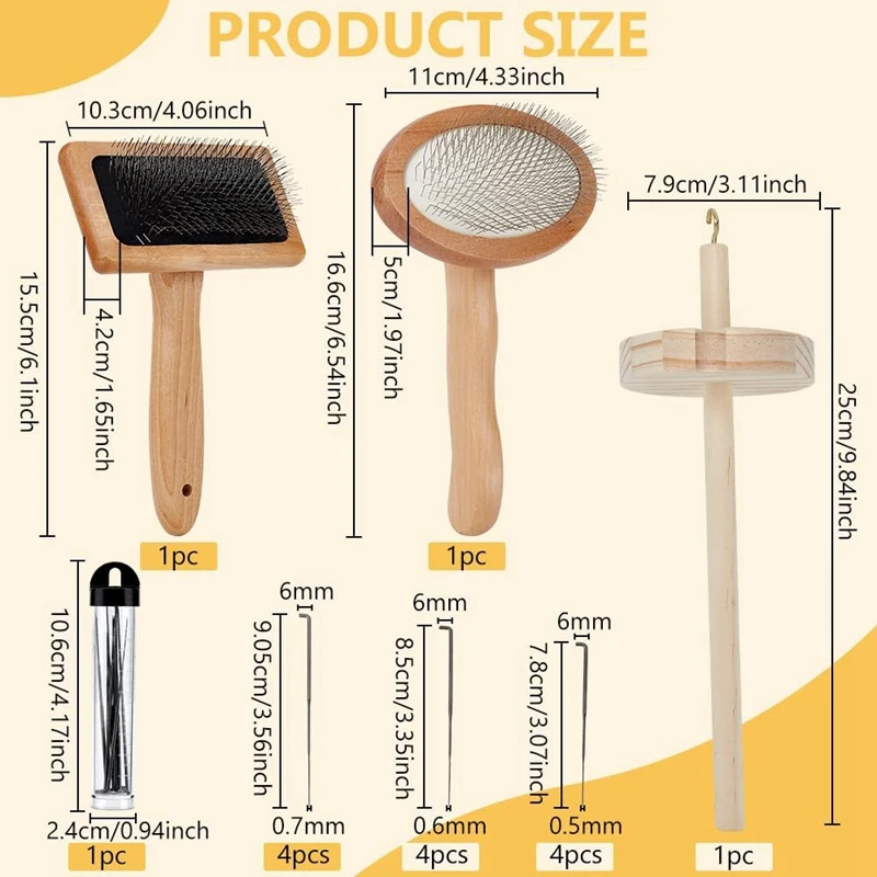 4 Stück Holzwolle Karder, Slicker Bürste Holz Spinn werkzeug Filz werkzeug Kit mit 12 Stück Bastel wolle Nadel zum Mischen von Garn