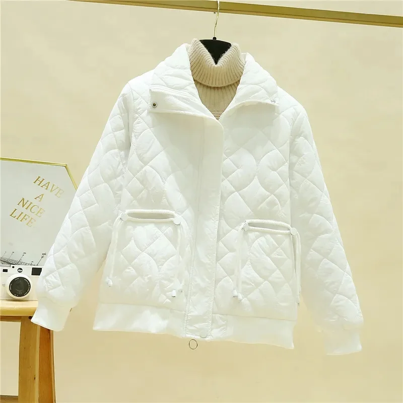 2024 New Korean Women\'s Winter Jacket With Stand Up Collar Placket With Buttons And Floral Quilting With Cotton Sandwich In The