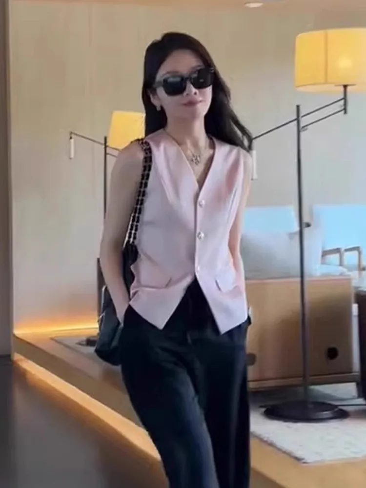 Sweet Youthful V-Ne Svel Vest Top Faion Design Simple Women's Inner Wear Ice Silk Spring Season Casual Sle