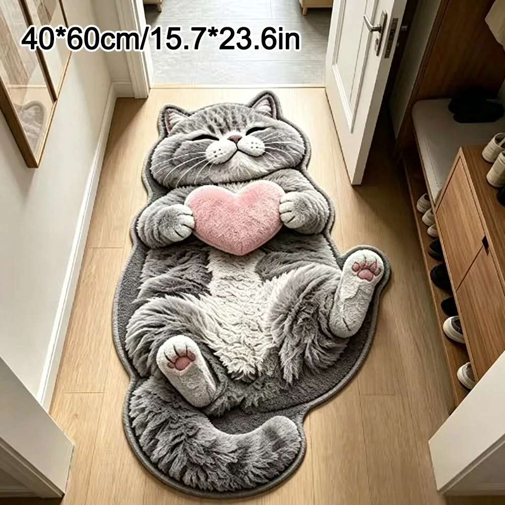 Special-shaped Cat Floor Mat Soft Surface Non Slip Backing Cat Shaped Carpet Cat Pattern Absorbent Cat Shaped Rug Entryway Use