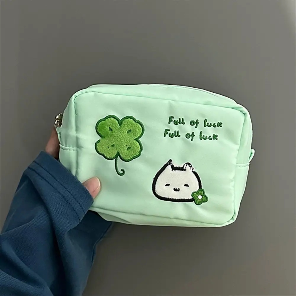 Lucky Girl Portable Clover Square Bag Versatile Change Makeup Bag Casual Outing Storage Small Bag korean stationery pencil cases