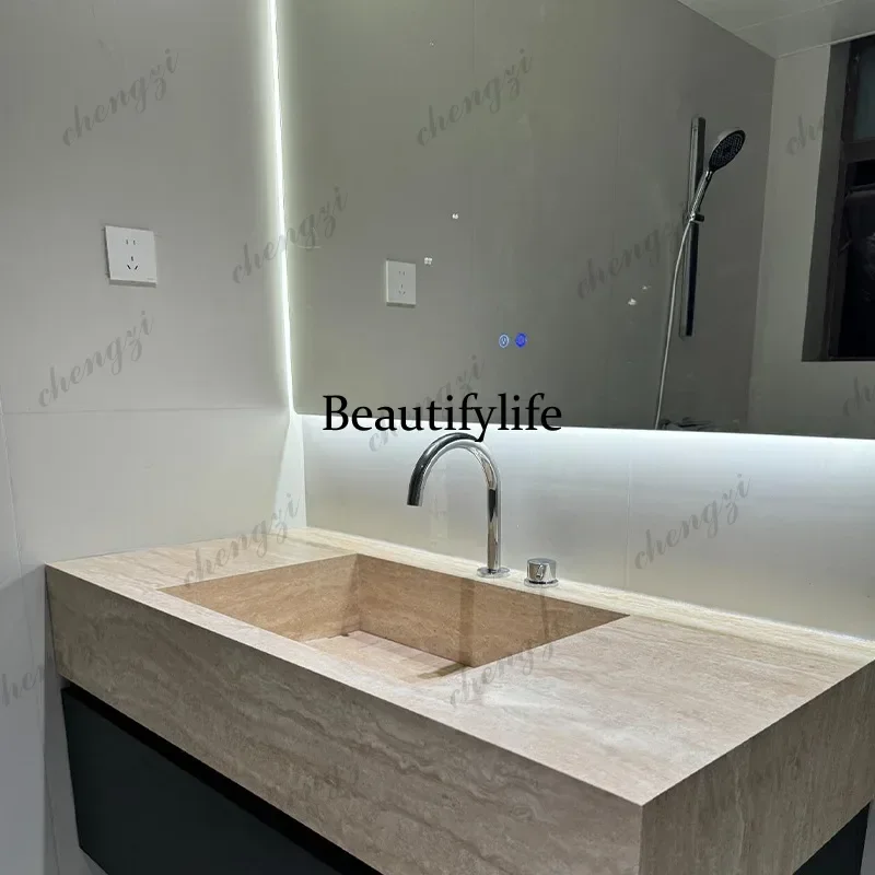 DD Bathroom Cabinet Rock Sab Basin Wall Mount Marble Bathroom Vanity Storage Cabinet with Led Mirror Smart Cabinet Integrated Si