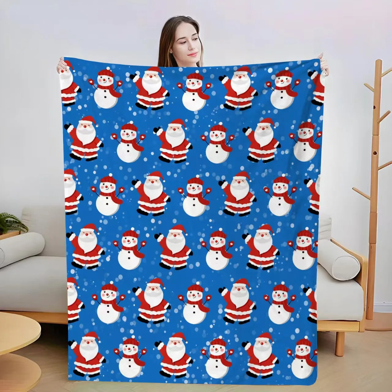 Blanket Throw Christmas Bell Candy Cane White Line Red Pattern Cozy Sofa Bed Blankets Winter Holiday Party Decor Xmas Blanket