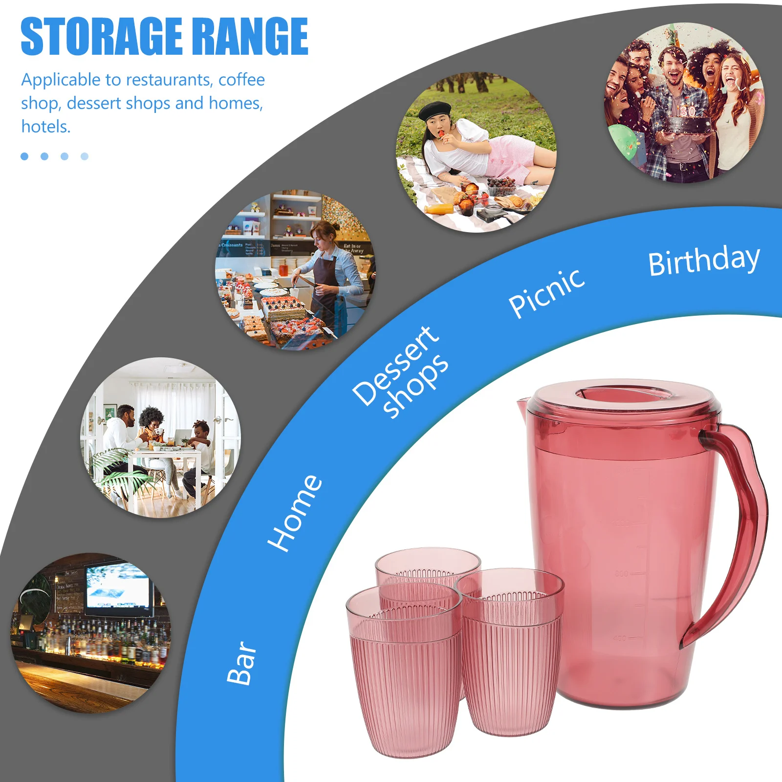

Plastic Water Jug Large Capacity Juice Pot Set For Outdoor Bbq Picnic Poolside Cold Drink Dispenser Beverage Server
