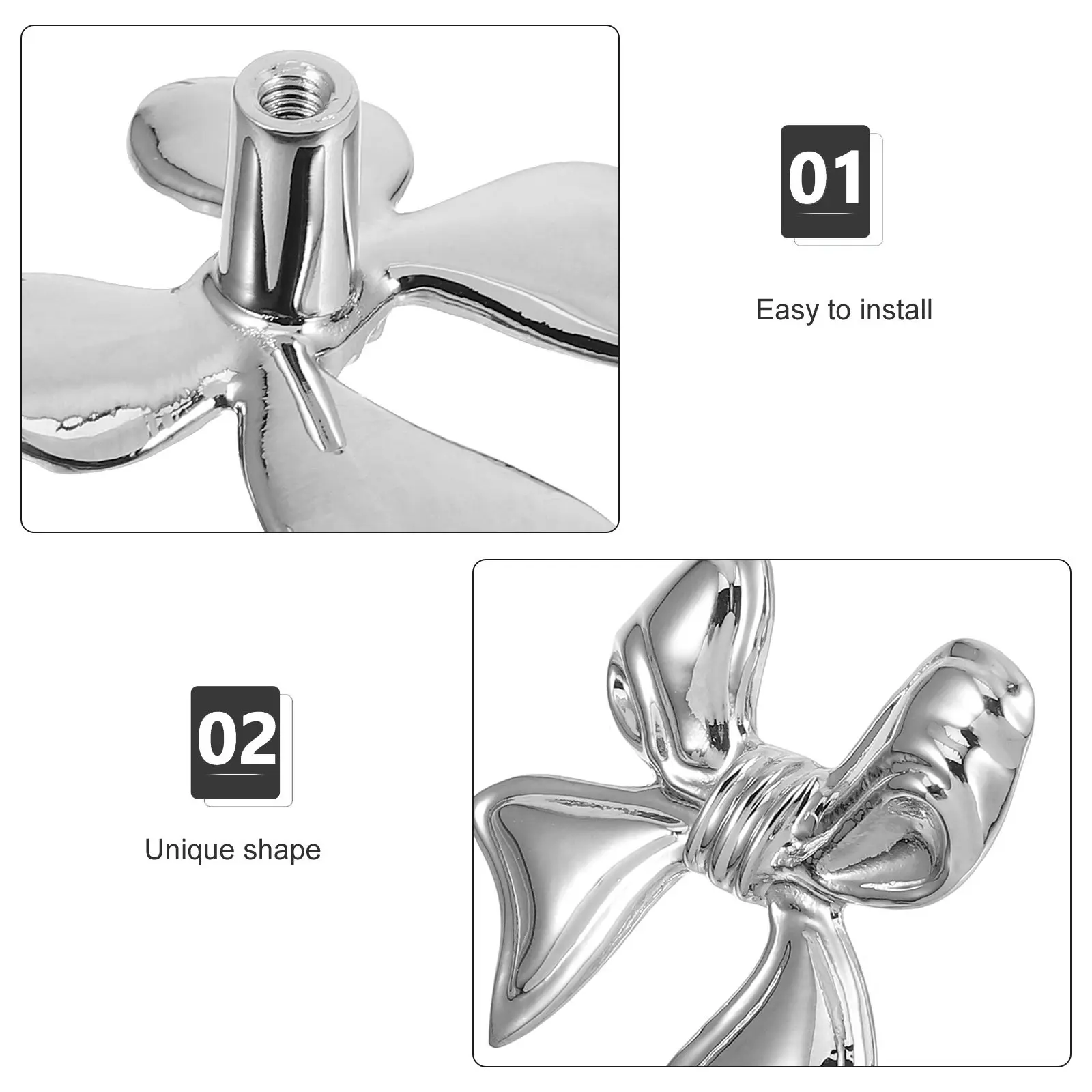 Sturdy Copper Bowknot Drawer Pull Stylish Silver Dresser Knob for Cabinets Wardrobes Closets Farmhouse Vintage Furniture Decor
