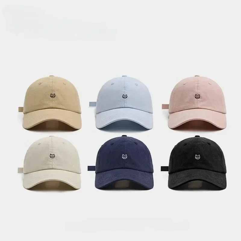 Low Profile Cat Embroidery Baseball Cap, Adjustable Cotton Dad Hat, Breathable Beige Sun Hat for Daily & Outdoor Use