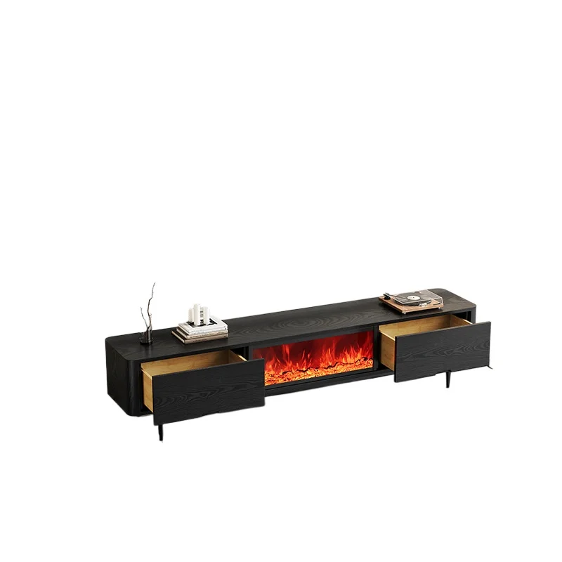 Simple high-end black wood grain fireplace TV cabinet simulated flame fake fire TV stand TV cabinet household hotel use