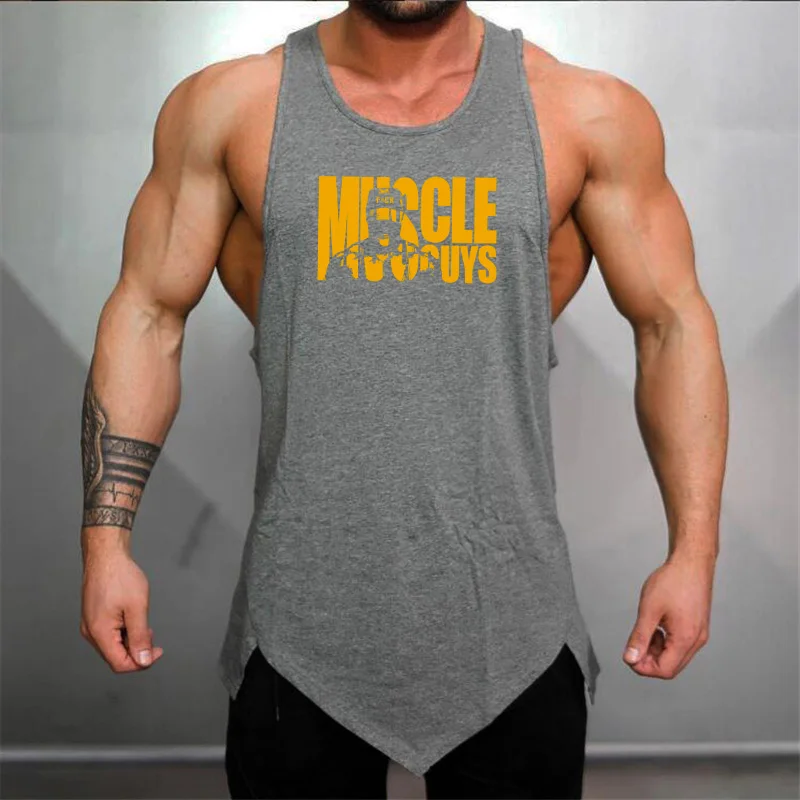 

New Casual Men's Gym Bodybuilding Muscle Sleeveless Breathable Tank Tops Summer Loose Comfortable Cotton Irregular Hem T-Shirts