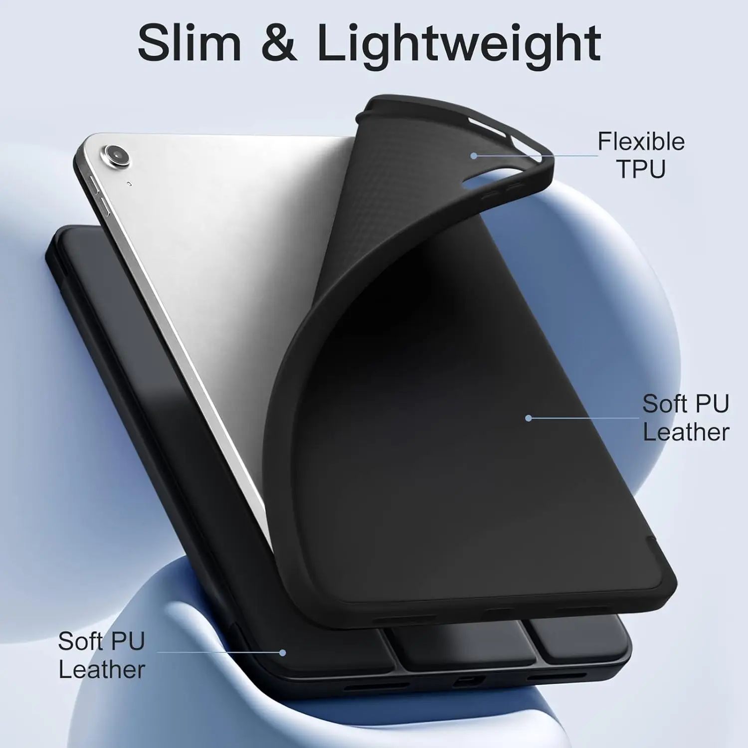 Soft Silicone Flip case for iPad Mini 6 7 8.3 inch, Slim three fold stand Tablet Case with Soft TPU Back Cover, Auto Wake/Sleep