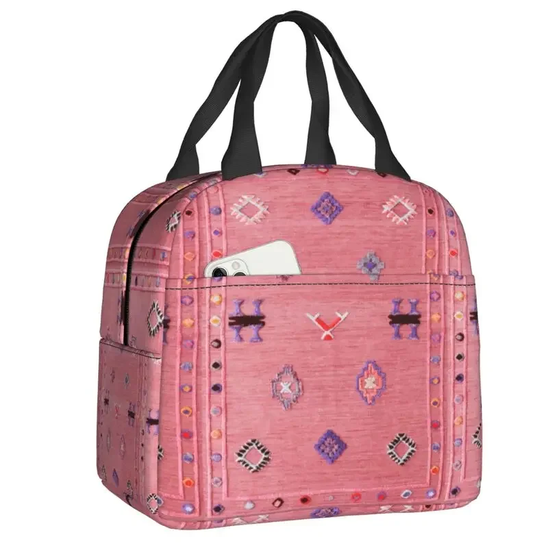 Pink Oriental Traditional Moroccan Style Insulated Lunch Bags for Bohemian Ethnic Floral Resuable Cooler Thermal Food Lunch Box